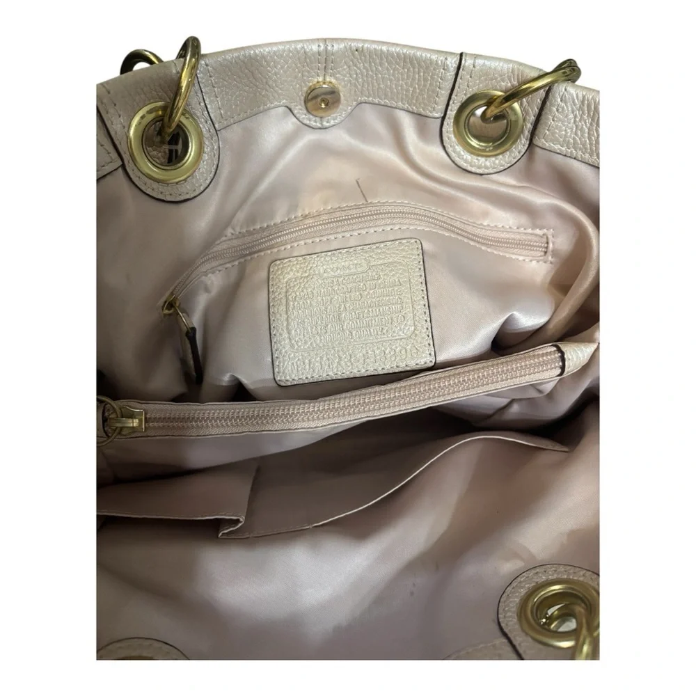 Vintage Authentic Coach Soho Womens Leather Double Handle Beige Shoulder Hangbag